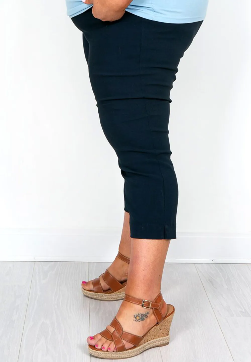 Navy Elasticated Crop Trousers