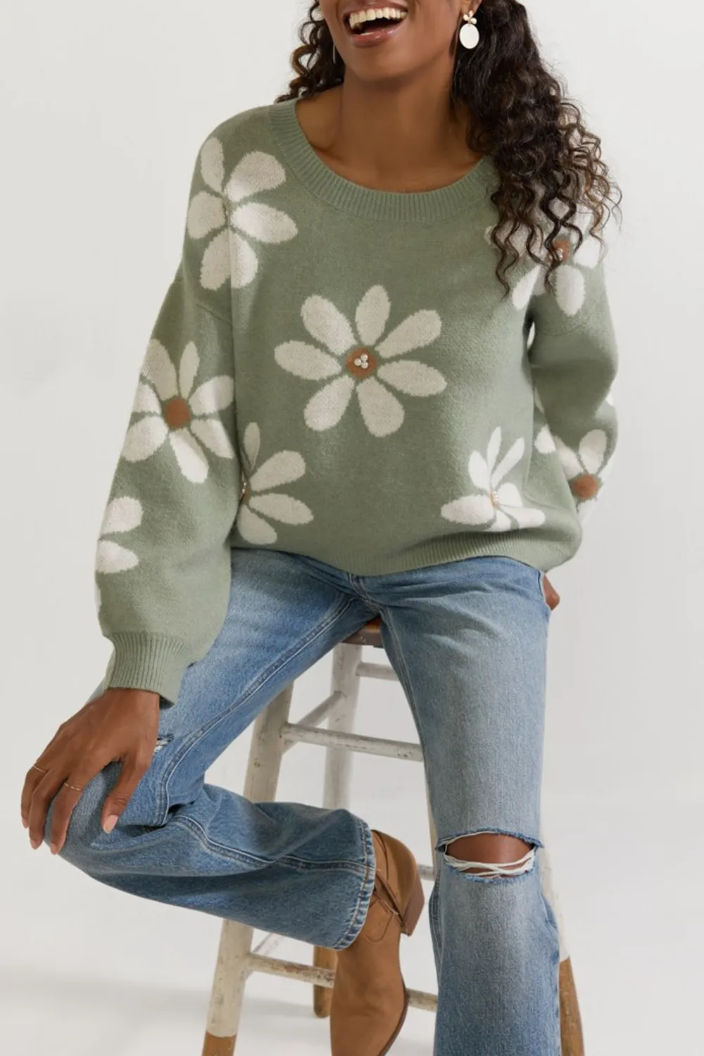 Matilda Pearl Daisy Pattern Pullover Sweater