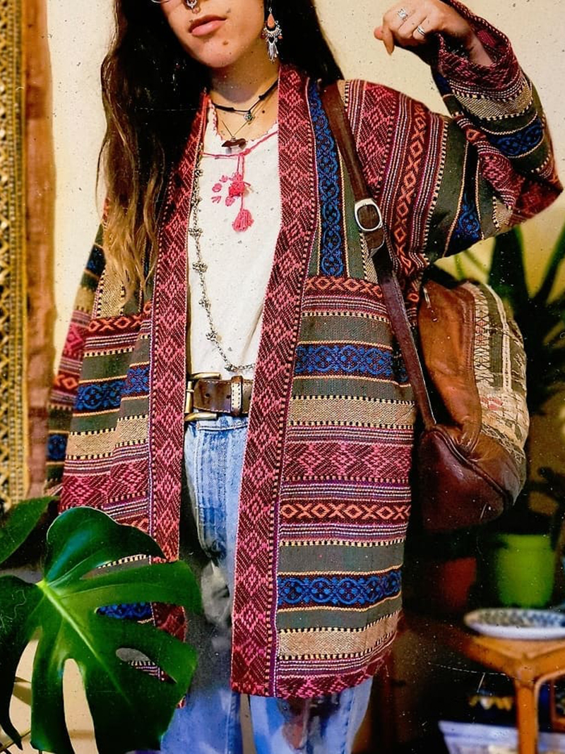 Casual Ethnic Print Long Sleeve Cardigan