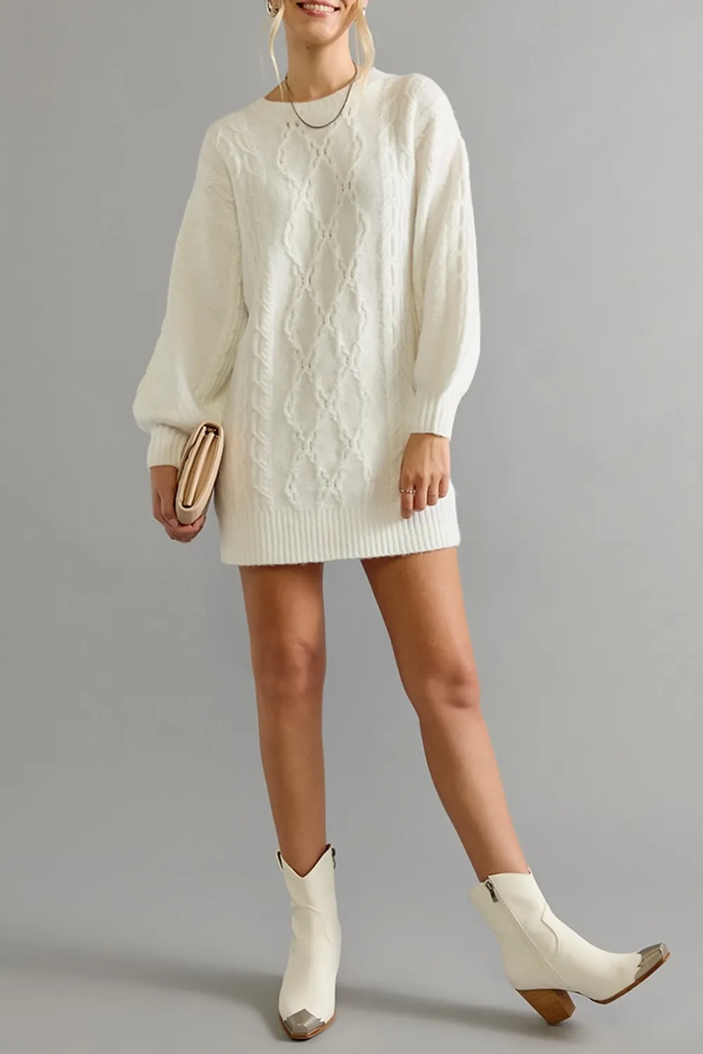 Sheila Cable Knit Sweater Mini Dress