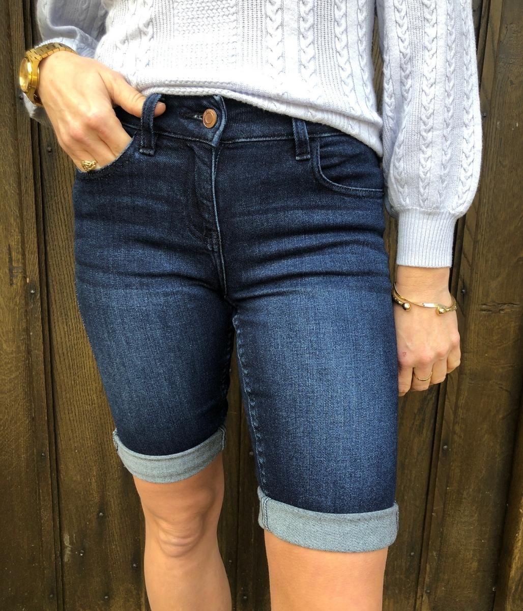 Dark Denim Knee Length Shorts