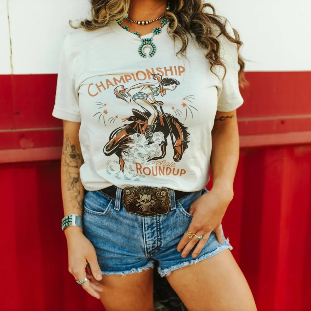 Retro Cowgirl Rodeo Roundup Tee