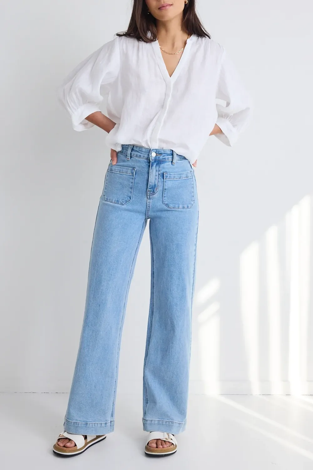 Zoey Light Blue High Rise Wide Leg Pocket Jean