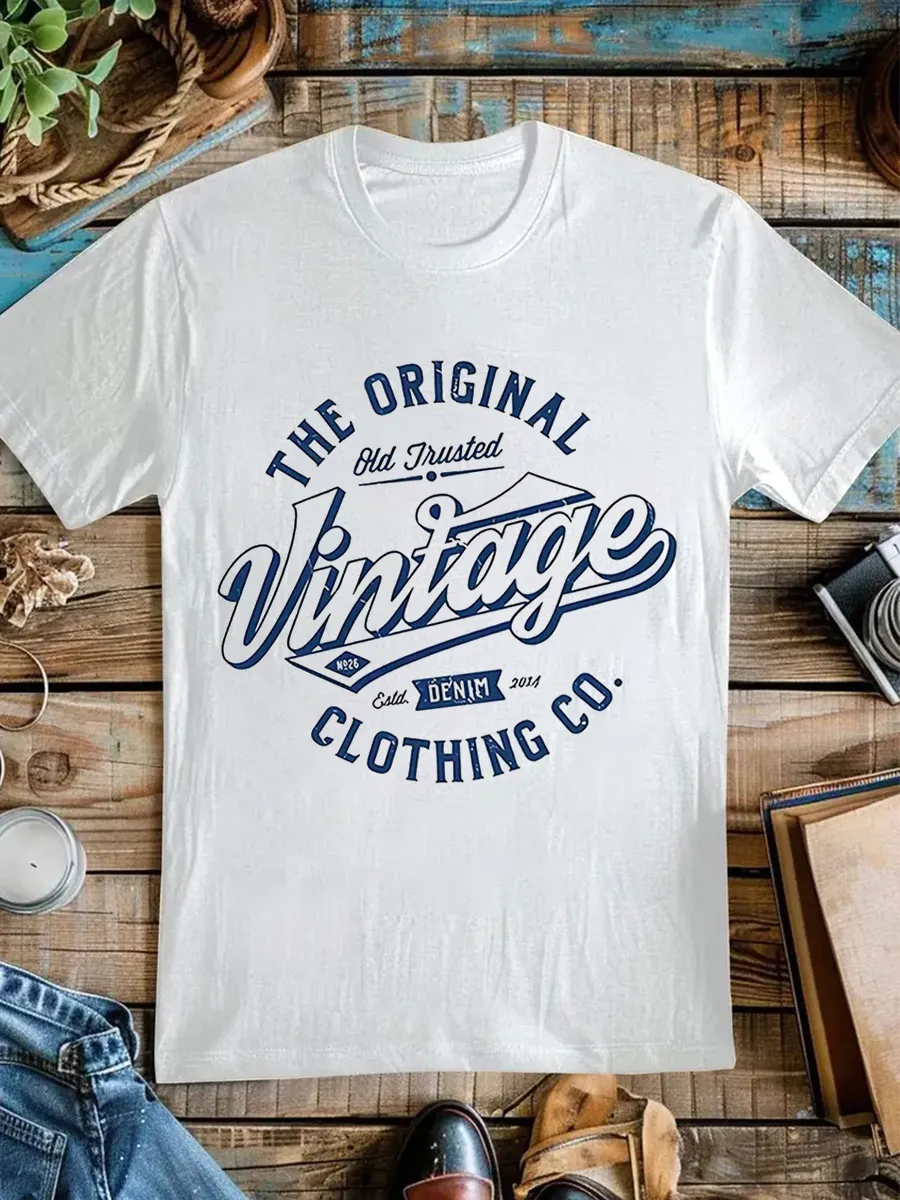 Western graphic retro font printed T-shirt