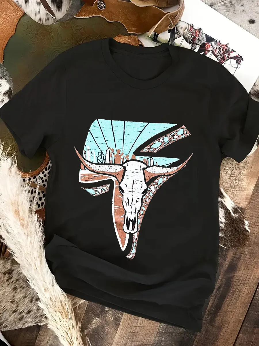 Lightning Cow Skull Graphic Tee