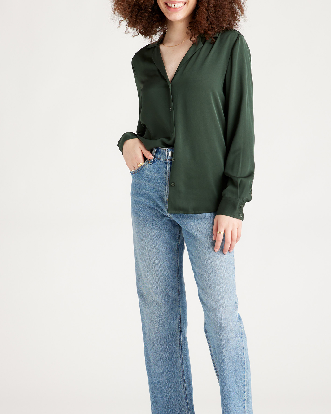 Stretch Silk Notch Collar Blouse