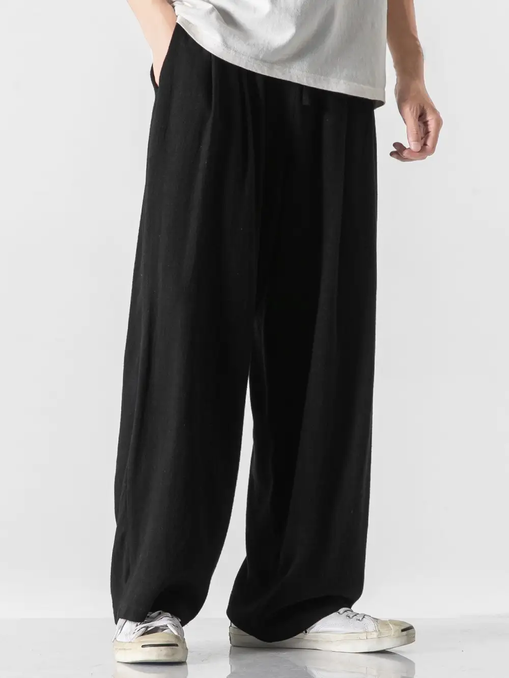 Linen And Cotton Blend Relax Fit Wide Leg Pants