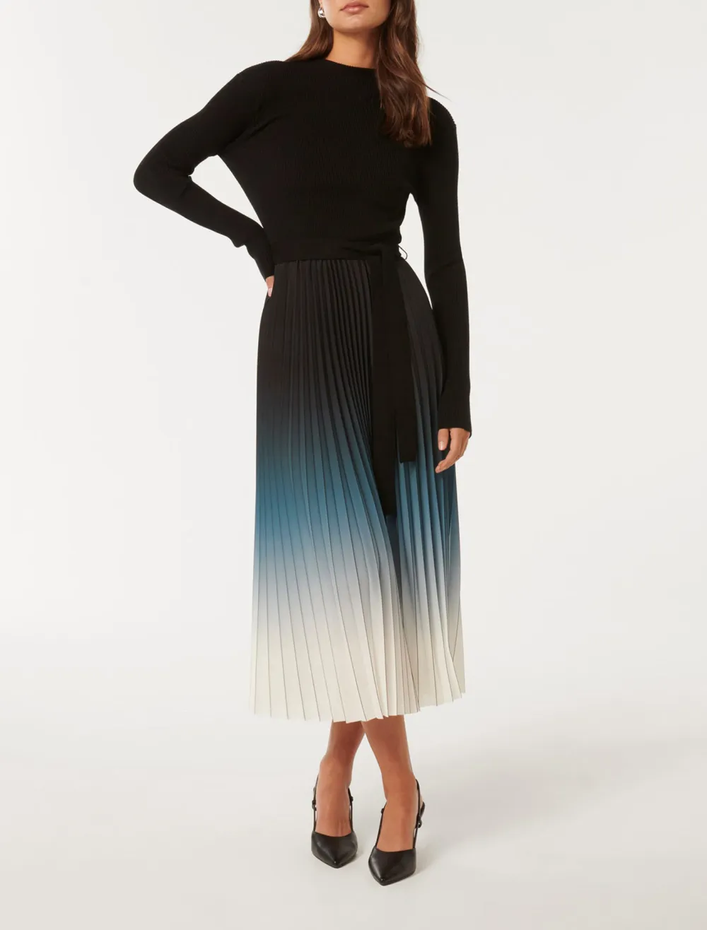 Harmony Ombre Pleat Midi Dress