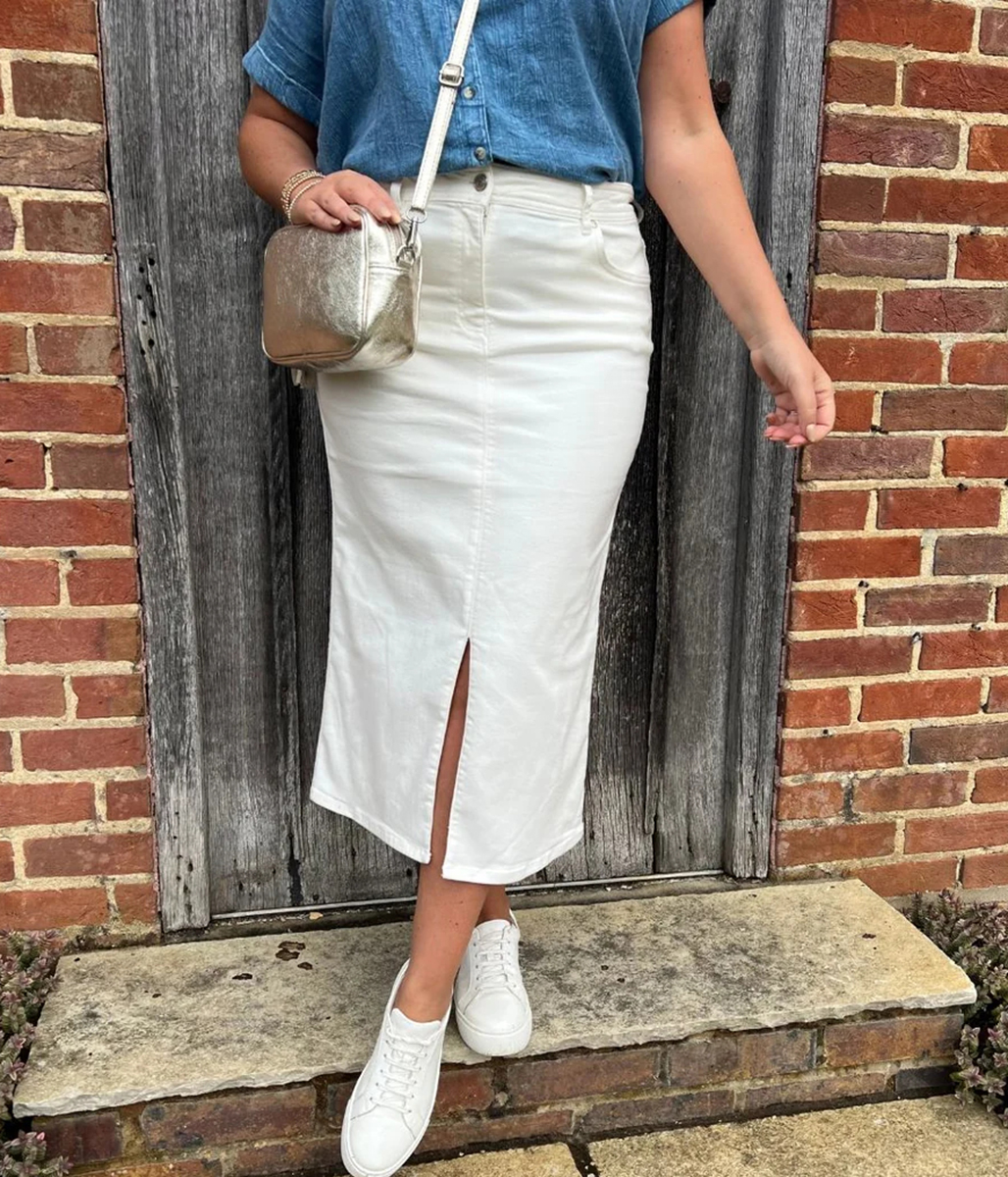 Off White Denim Midi Skirt