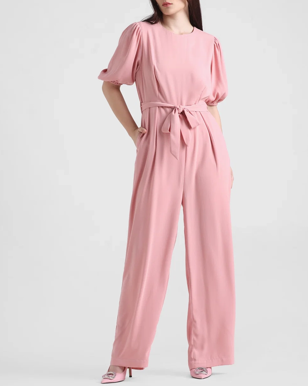 Pink Tie-Up Belt Jumpsuit