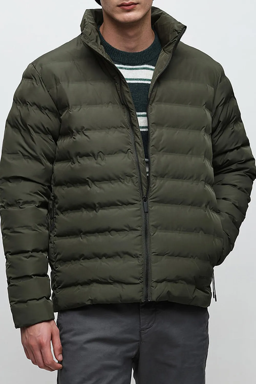 Green High Neck Quilted Jacket