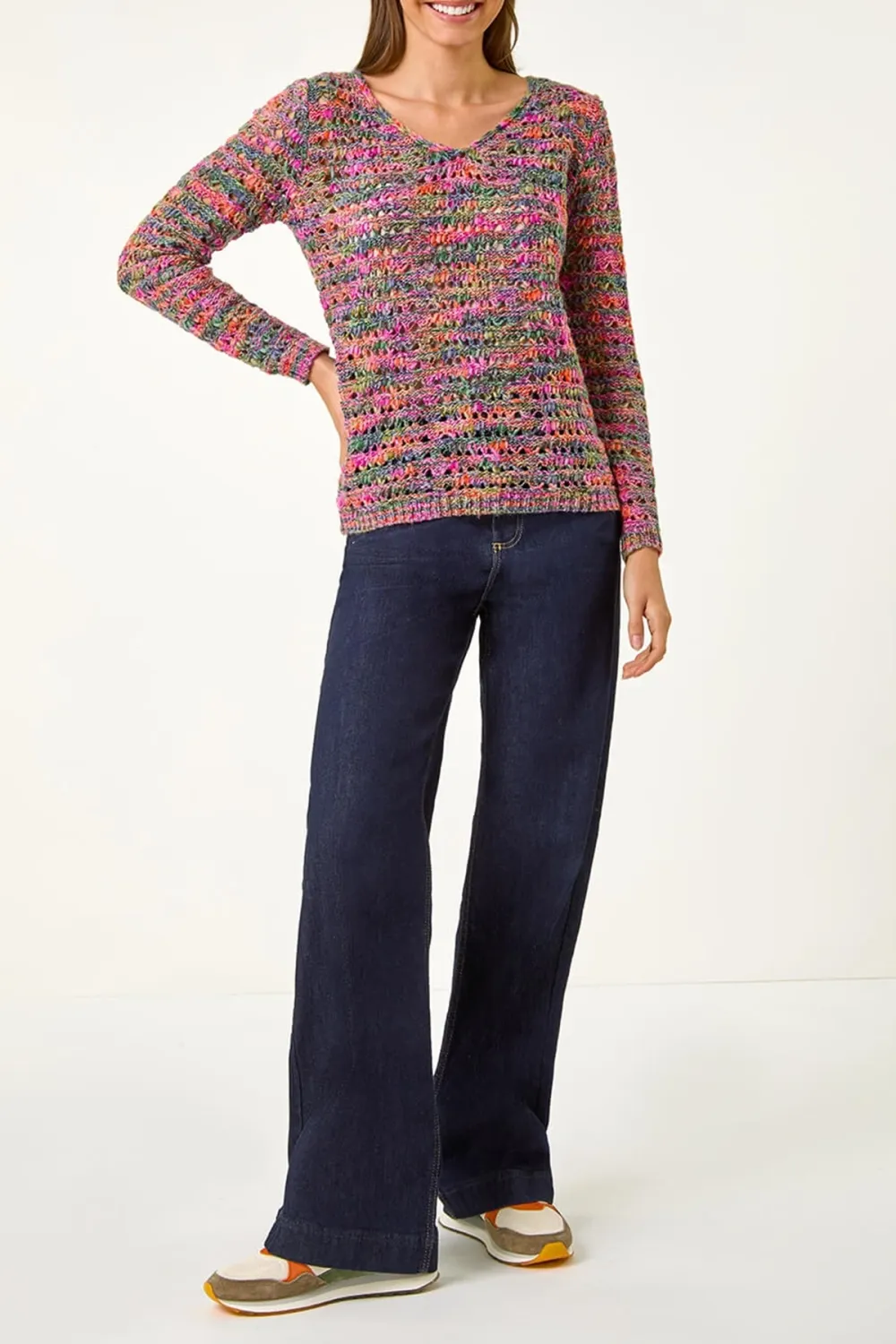 V-Neck Open Knit Jumper