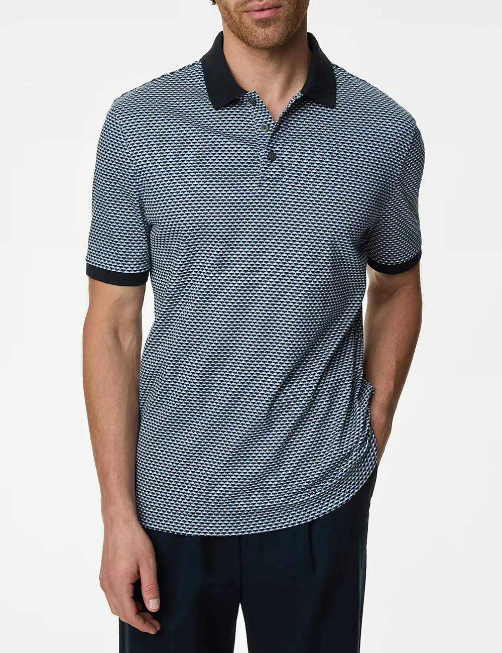 Pure Cotton Geometric Print Polo Shirt