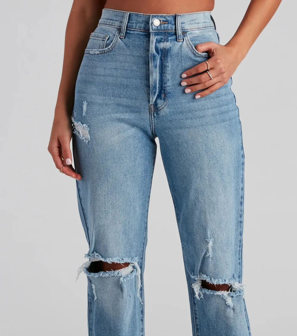 High-Rise Distressed Boyfriend Jeans