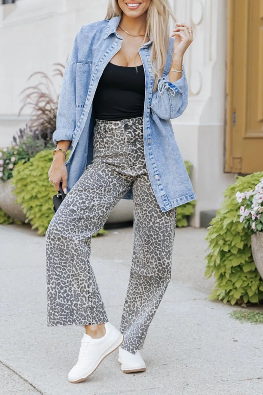 Leopard Straight Wide Leg Pants