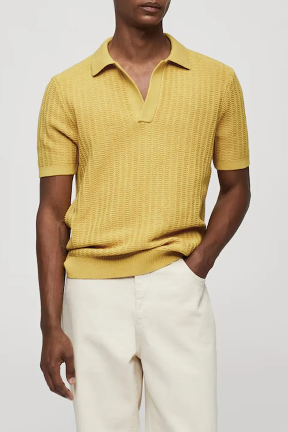 Braided knit polo shirt