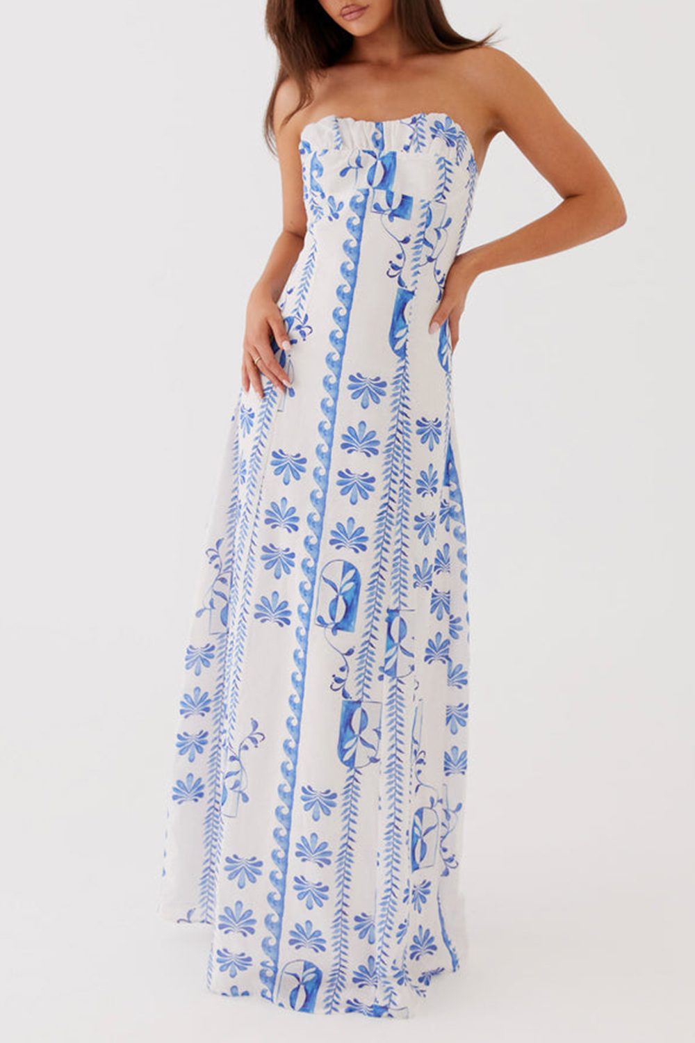 Tayla Linen Maxi Dress - Floral Wave