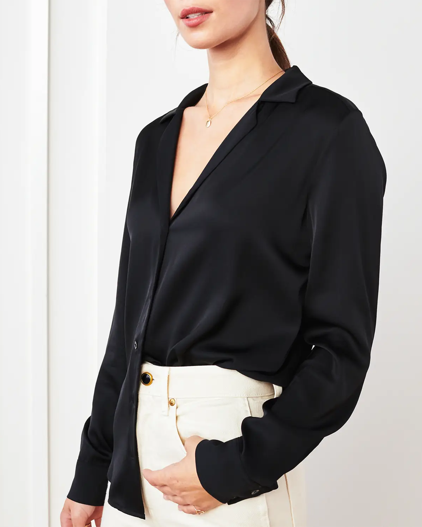 Silk Fiber Notch Collar Blouse