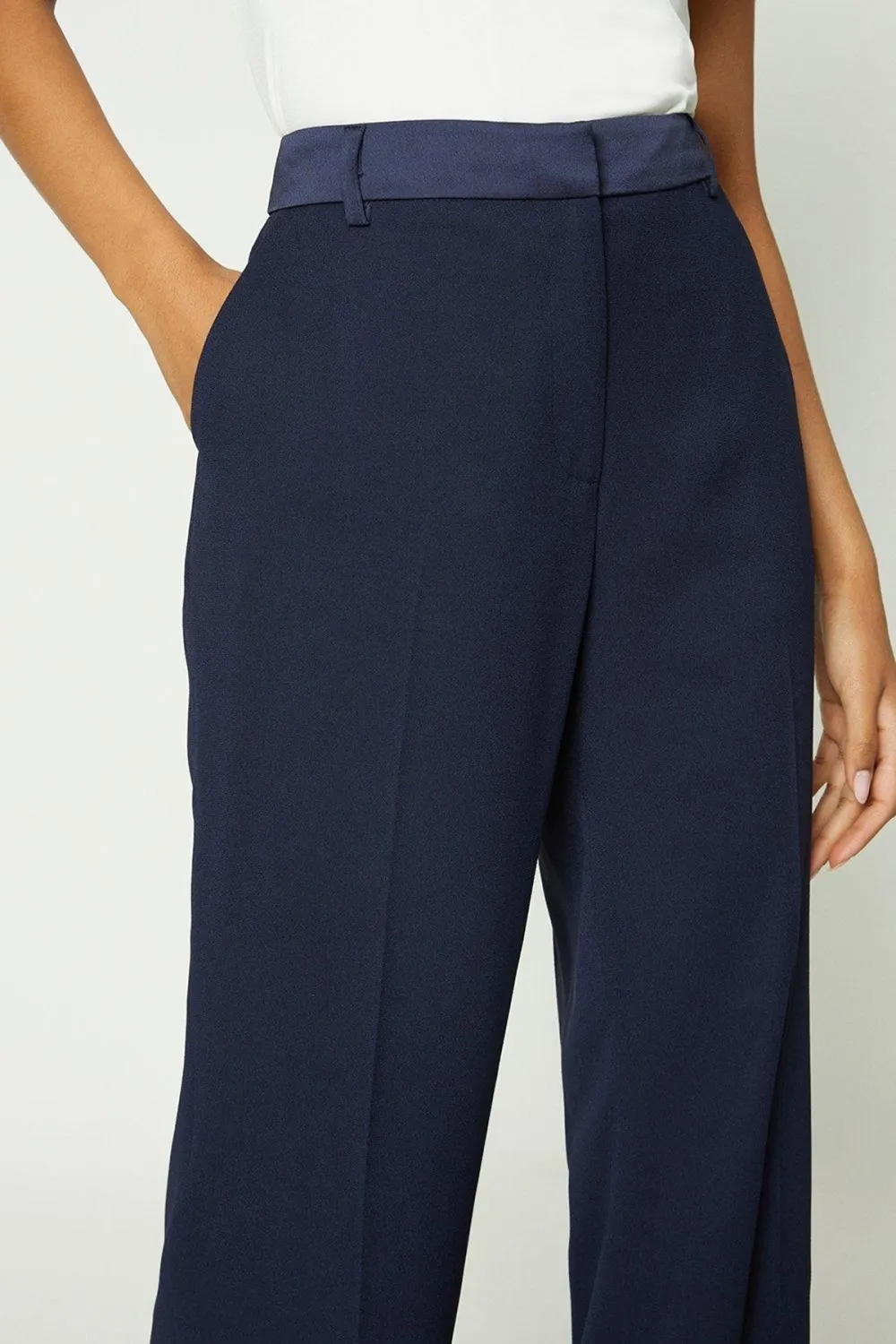 Petite Straight Leg Satin Waistband Trouser