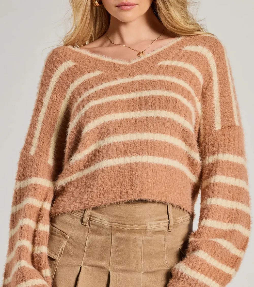 Cozy Charm Striped Eyelash Knit Sweater