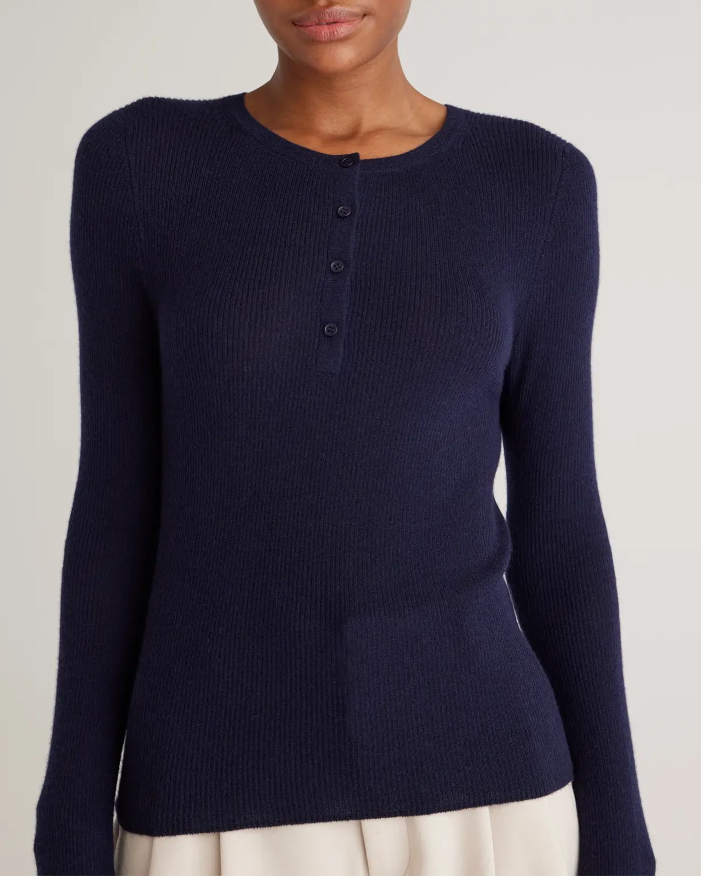 Featherweight Cashmere Ribbed Henley Sweater