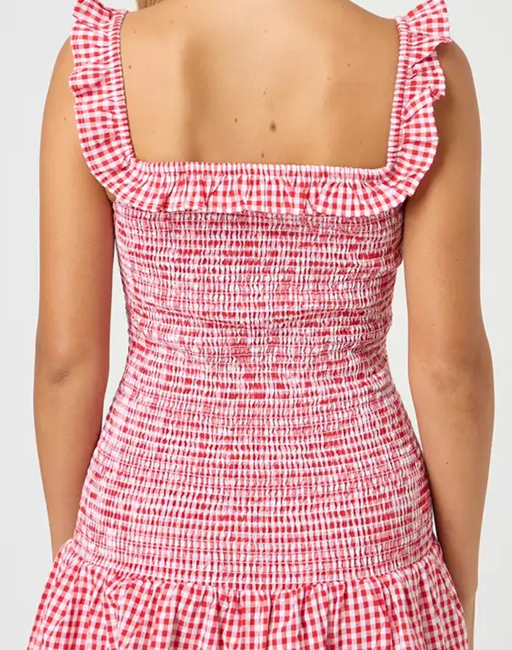 Shirred Gingham Mini Dress