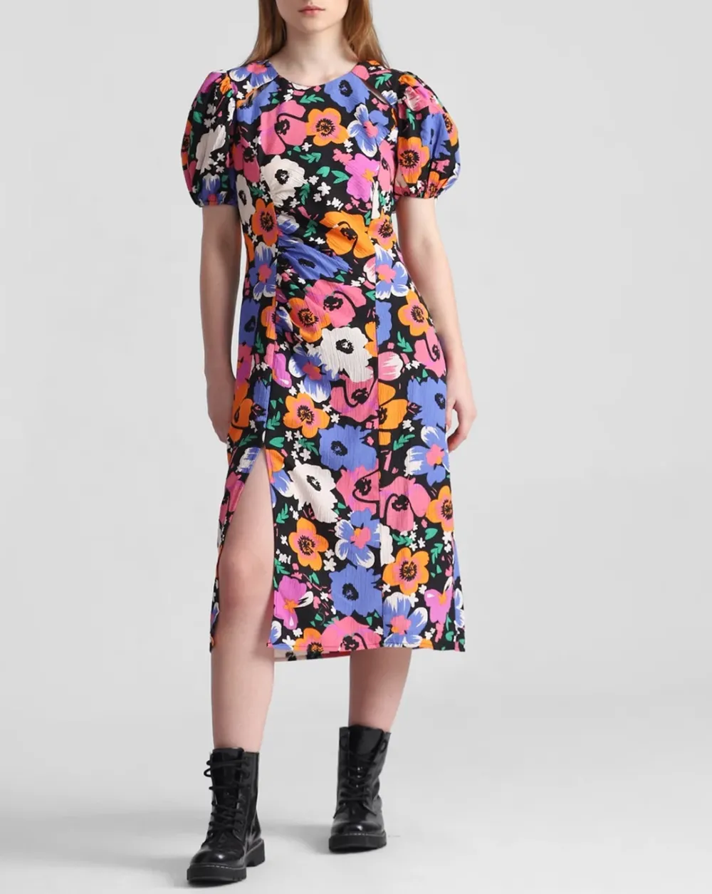 Multi-Coloured Floral Midi Dress