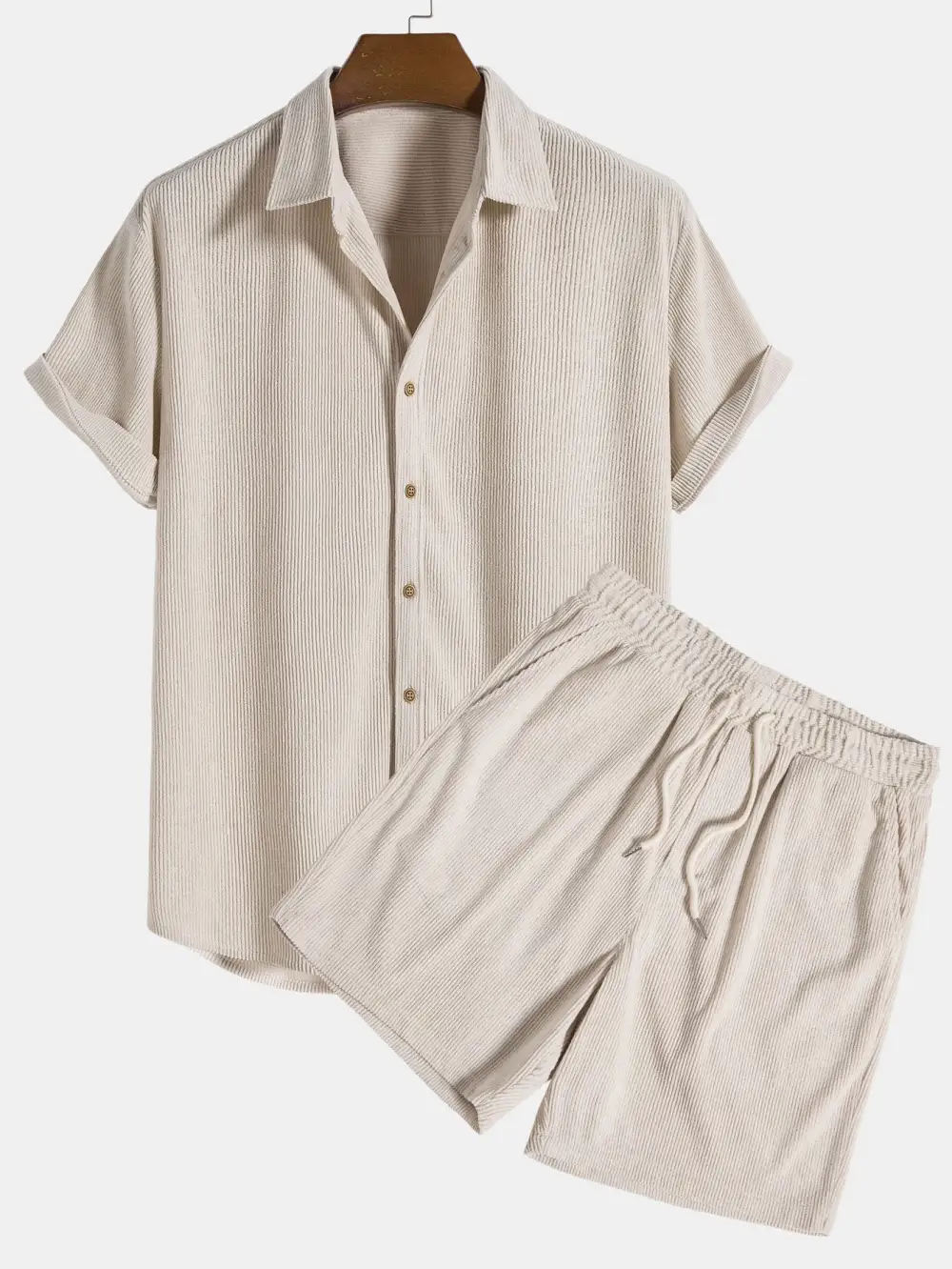 Short-Sleeved Corduroy Button Up Shirt & Shorts