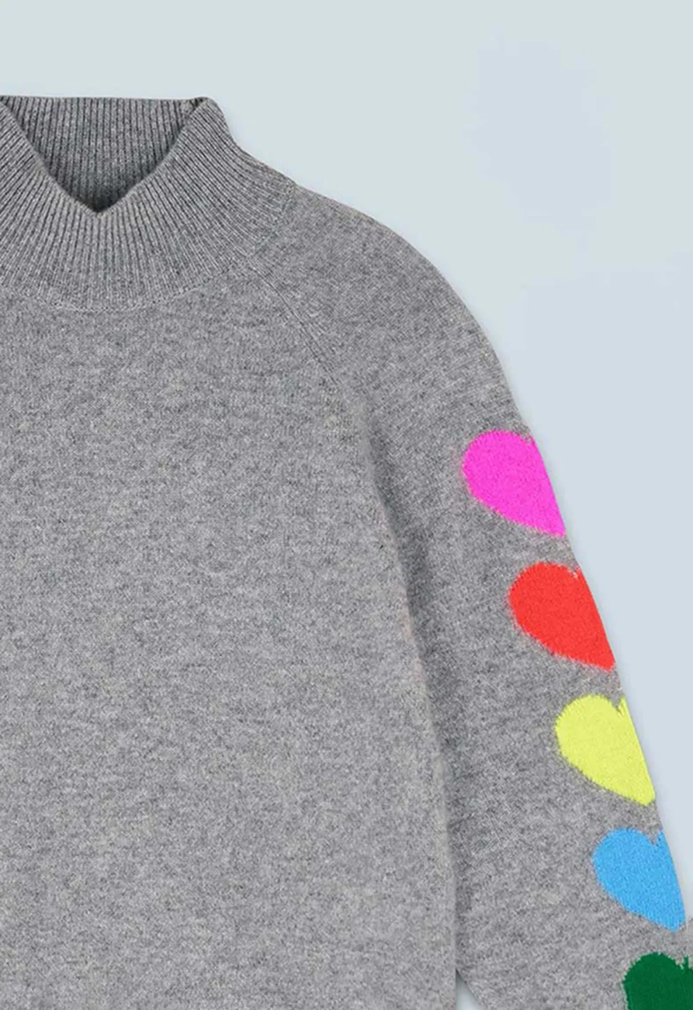 Grey High-Neck Casual Sweater With A Heart Pattern