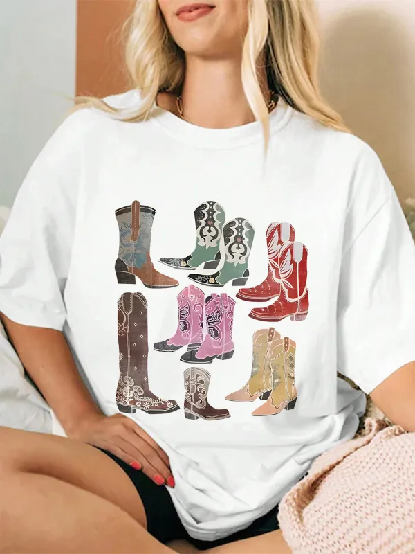 Women's denim boot patterned T-shirt