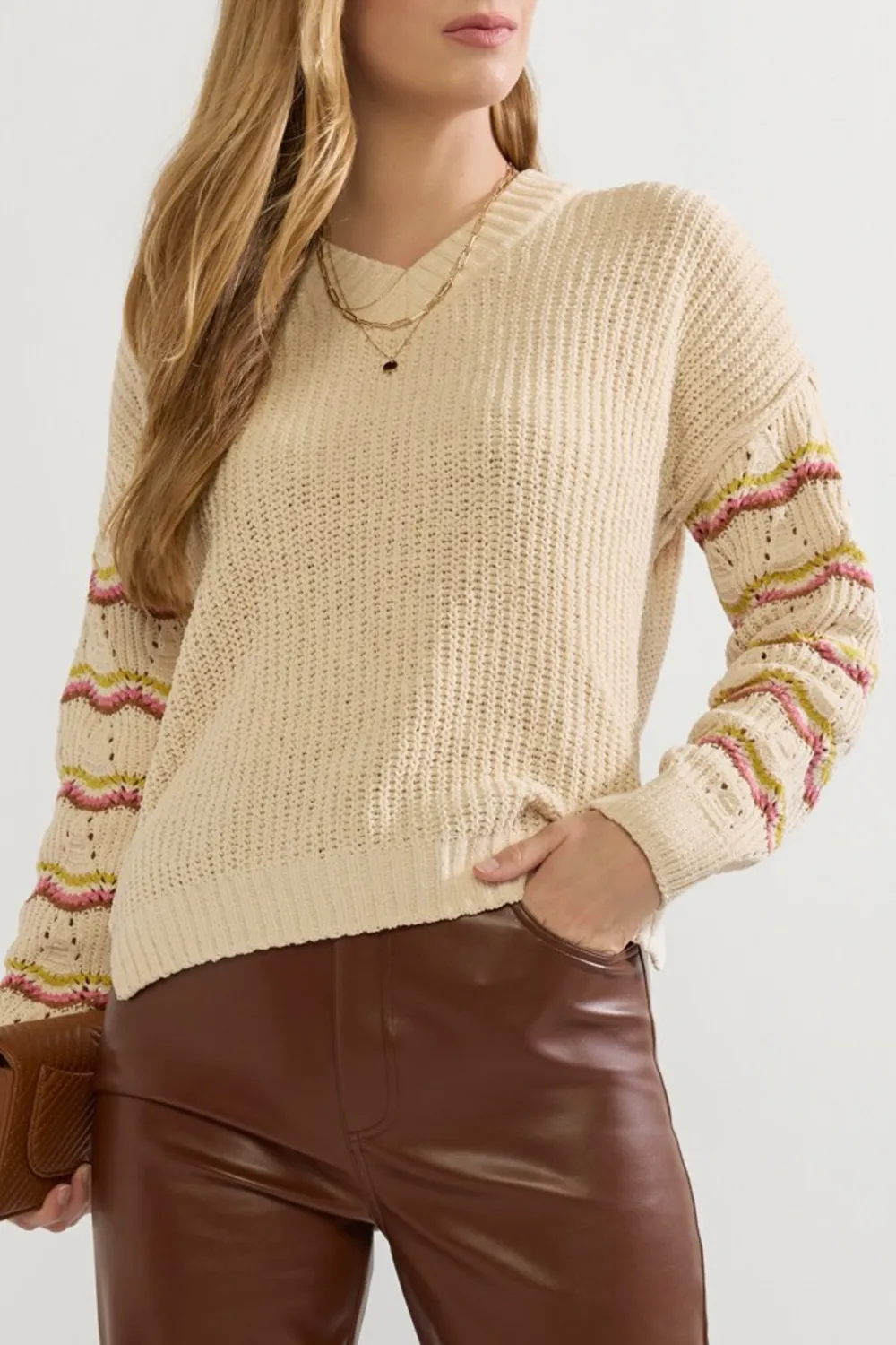 Daphne Striped Sleeve Pullover Sweater