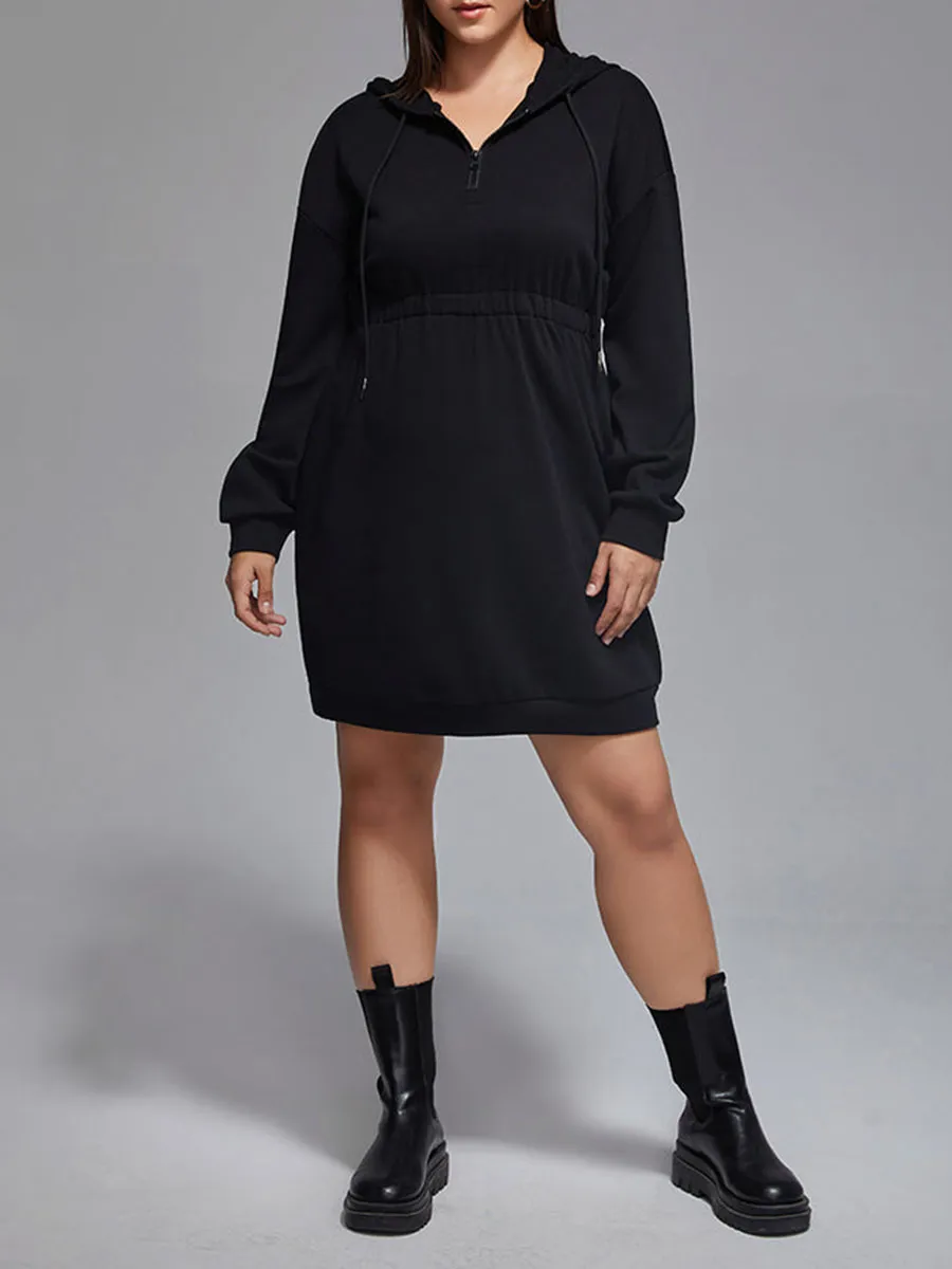 Plus Drawstring Zipper Hoodie Dress