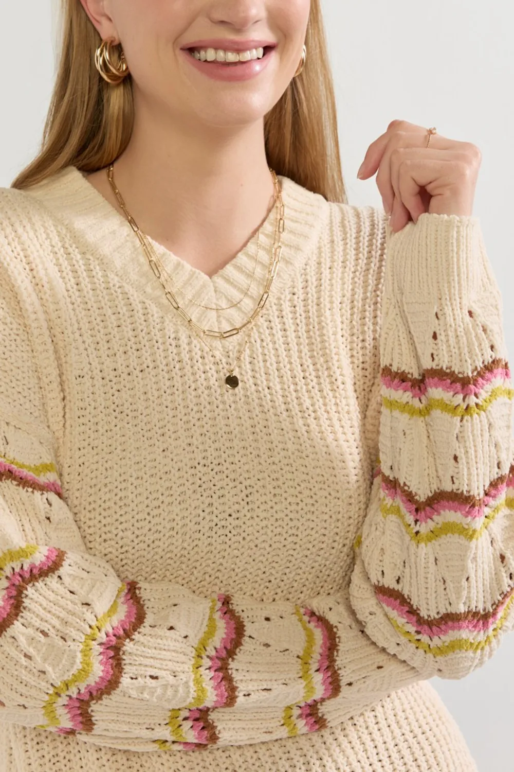 Daphne Striped Sleeve Pullover Sweater