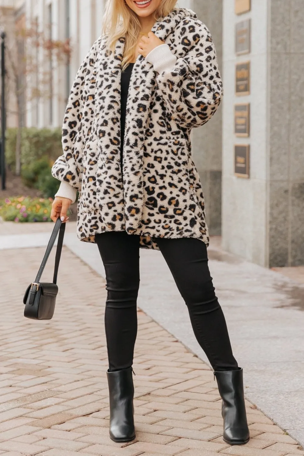 Leopard Teddy Fleece Hooded Cardigan