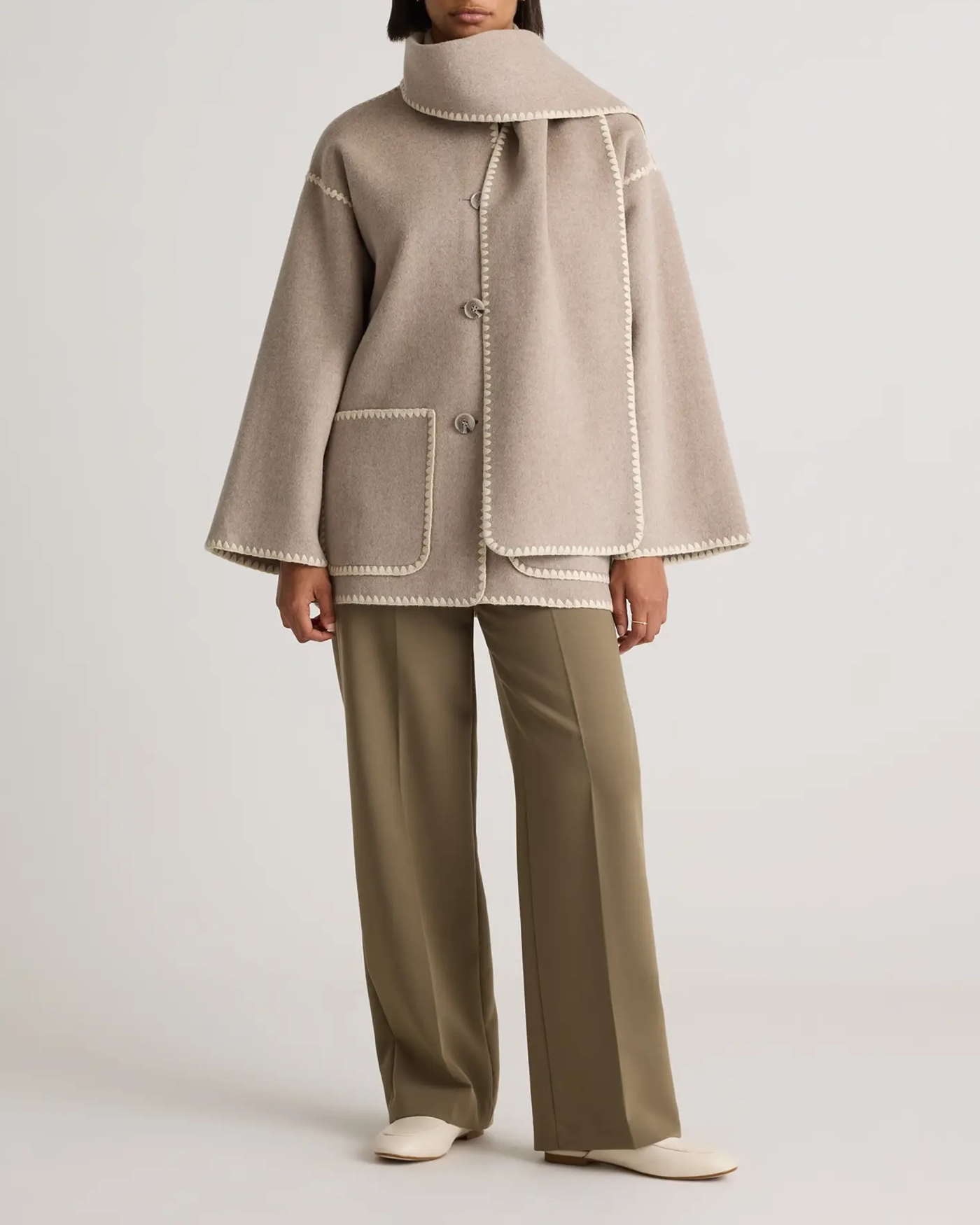 Double-Faced Merino Wool Scarf Coat