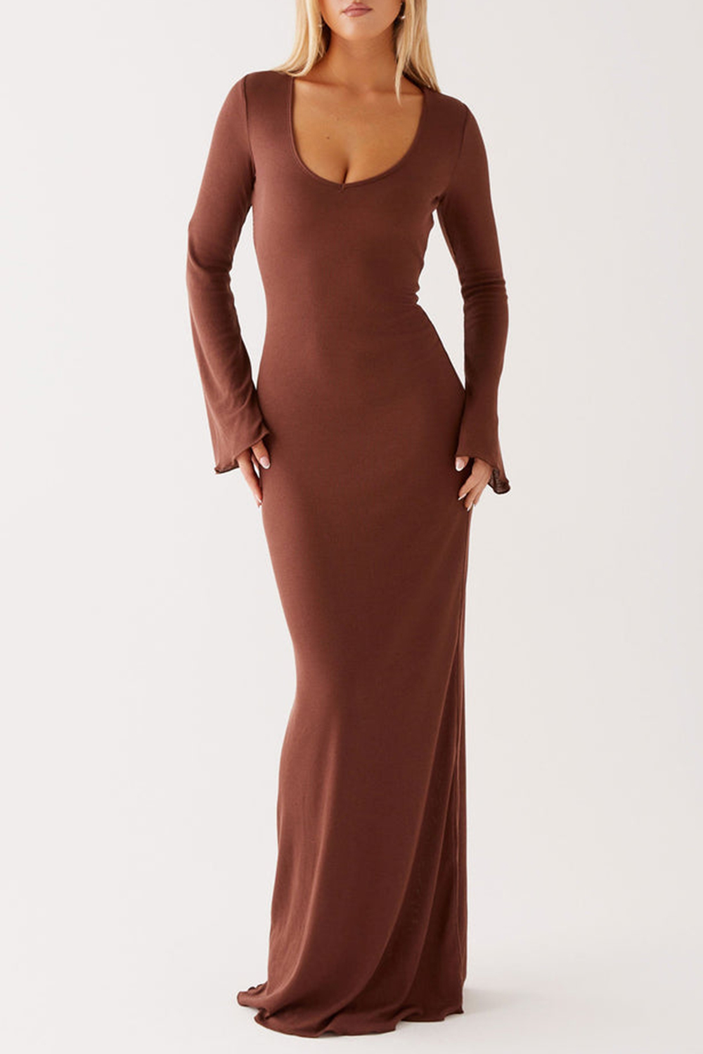 Cosy Days Long Sleeve Maxi Dress - Brown