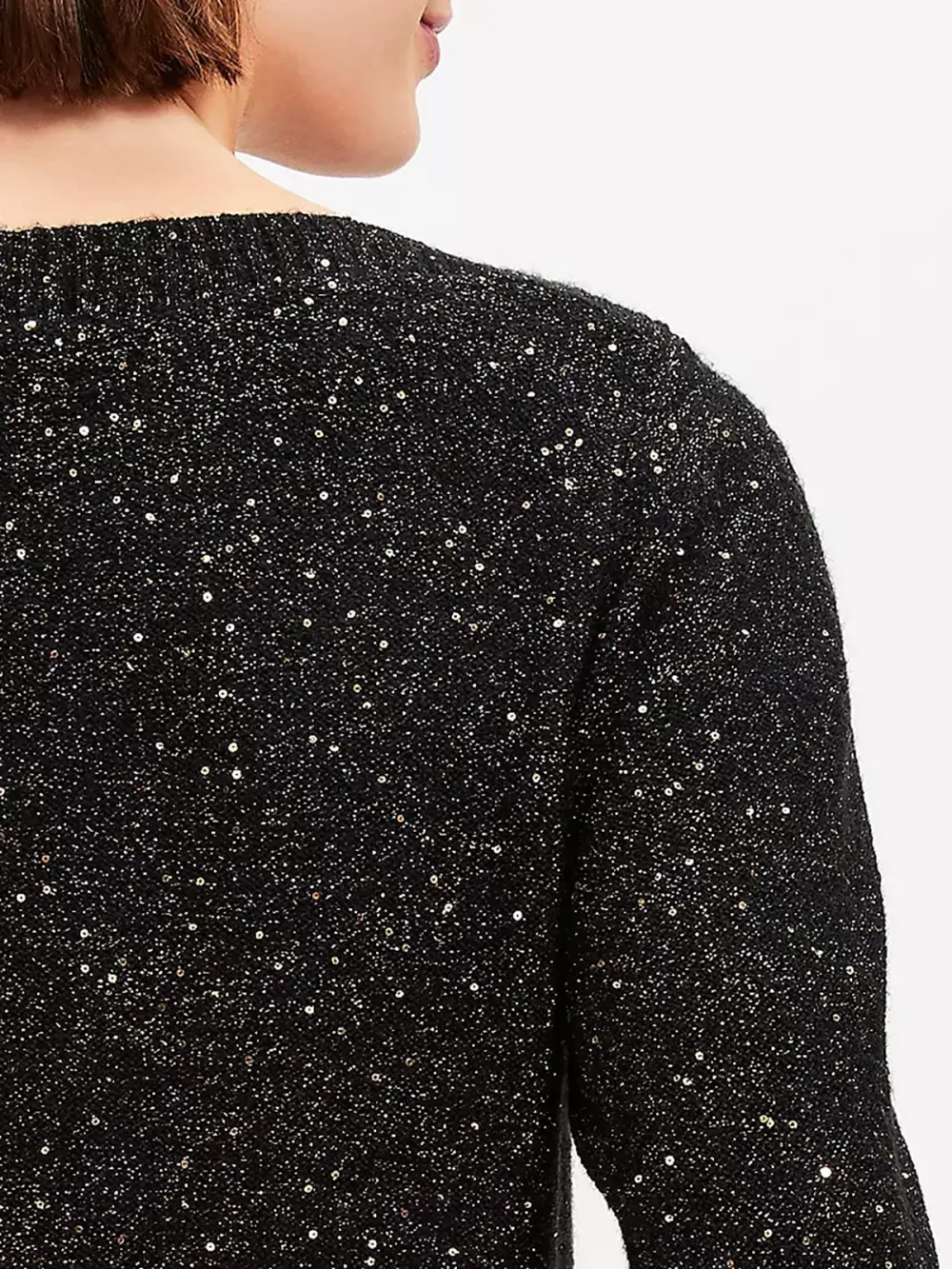 Sequin Boatneck Ribtrim Flare Sleeve Sweater