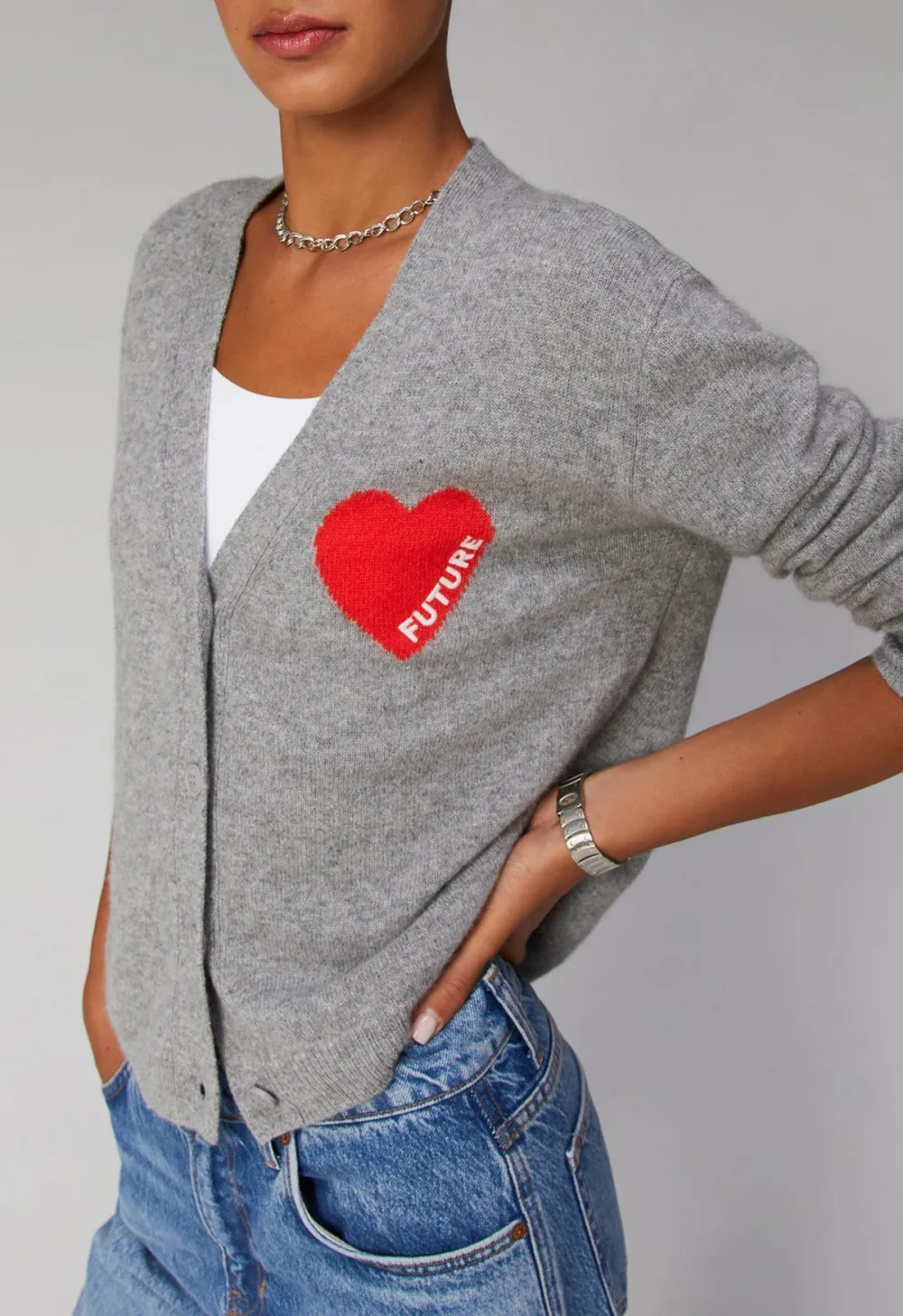 Heart-Print V-Neck Cardigan