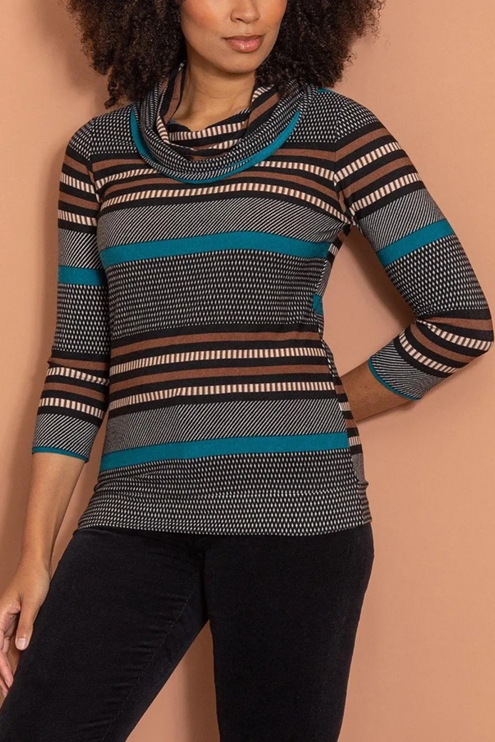 Stripe Knit Cowl Neck Top