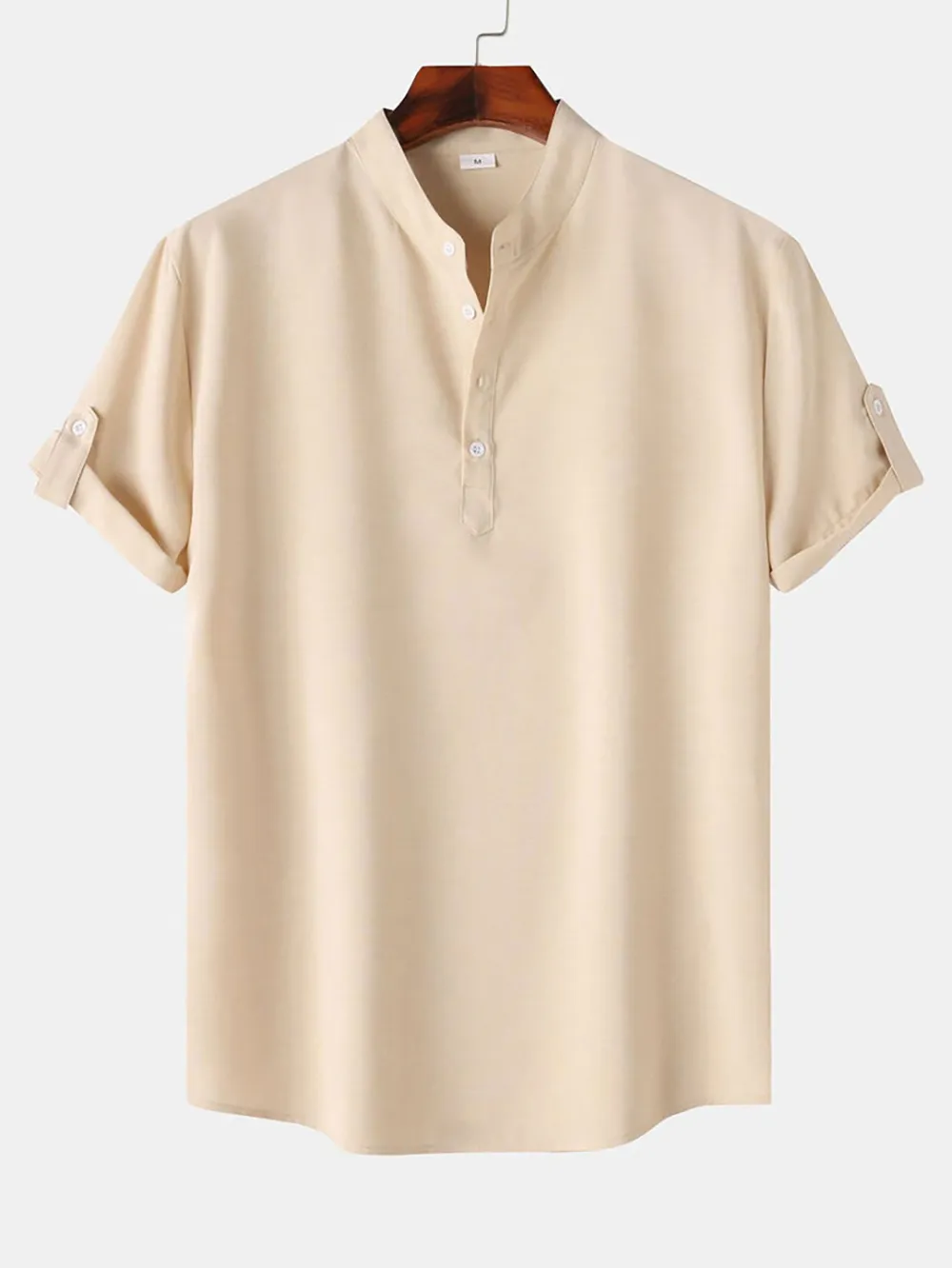 Short Sleeve Linen Look Henley Shirt