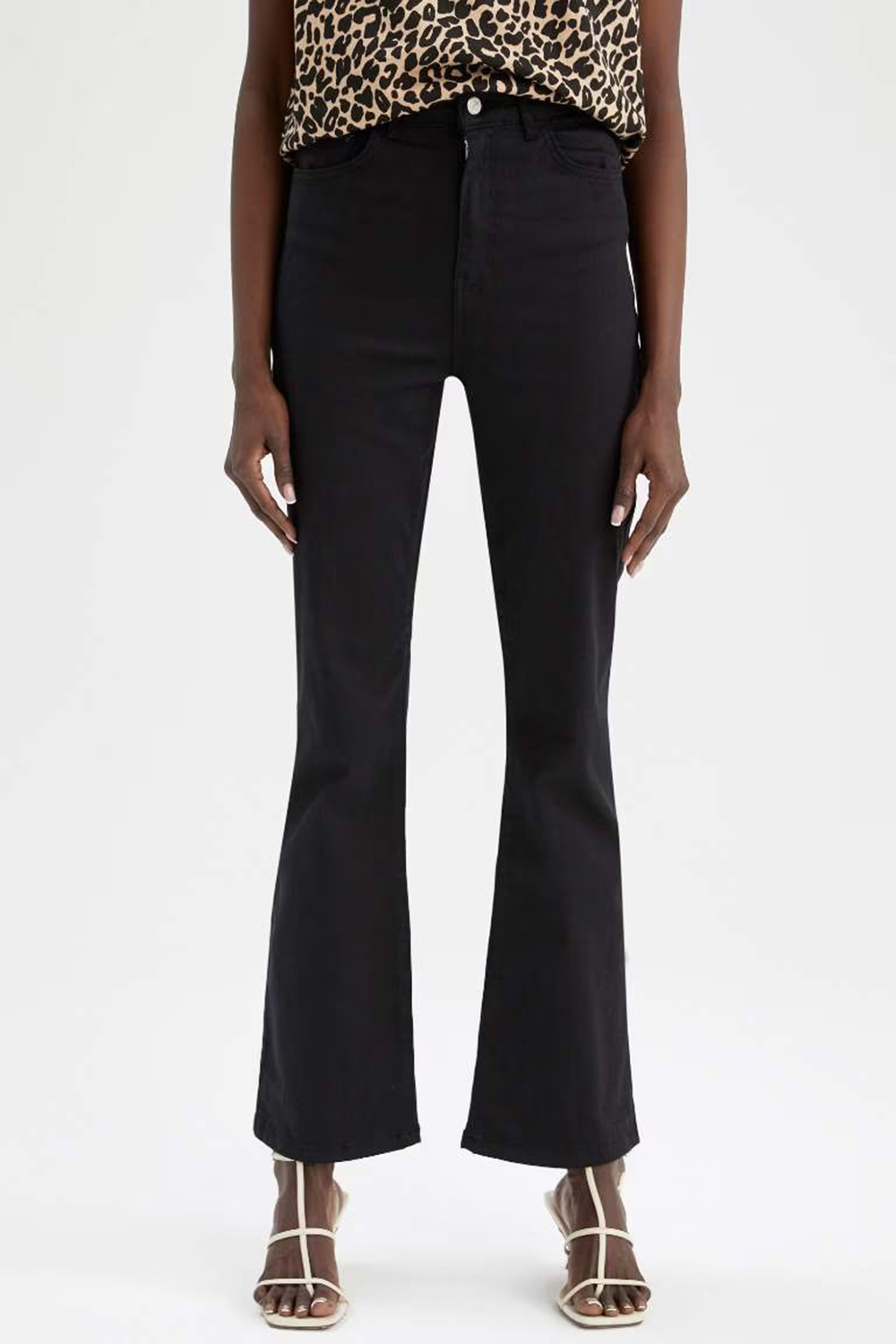 High Waist Flared Gabardine Trousers