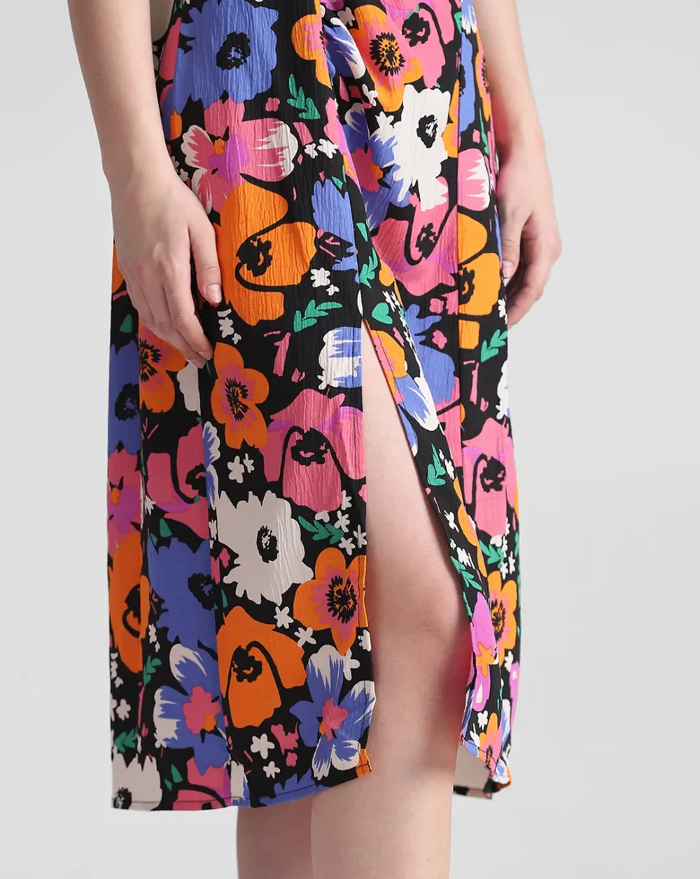 Multi-Coloured Floral Midi Dress