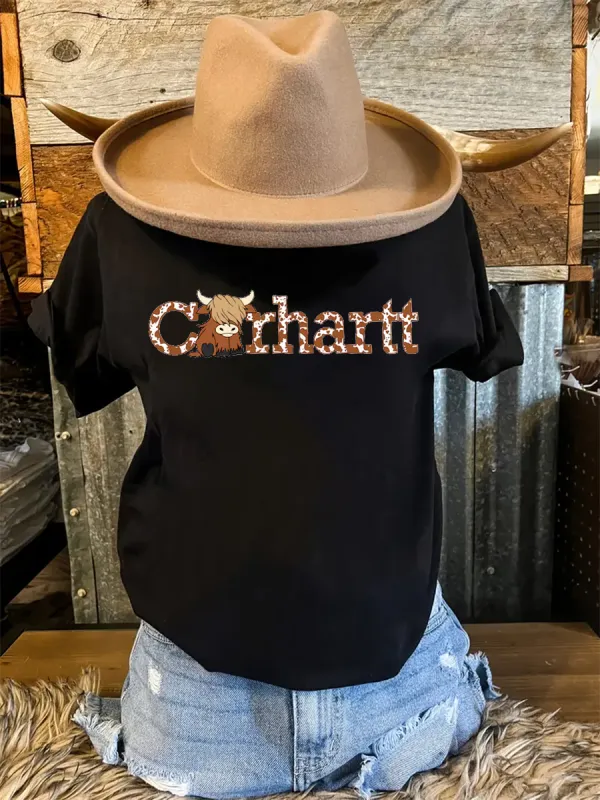 Western style pattern Crhartt slogan T-shirt