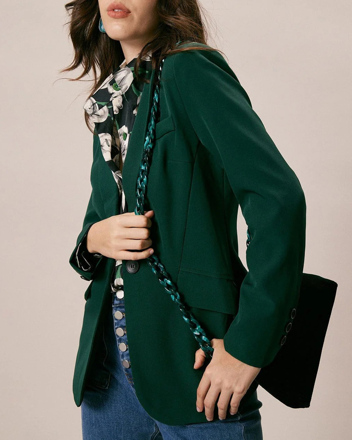 The Green Lapel Collar Single Button Blazer