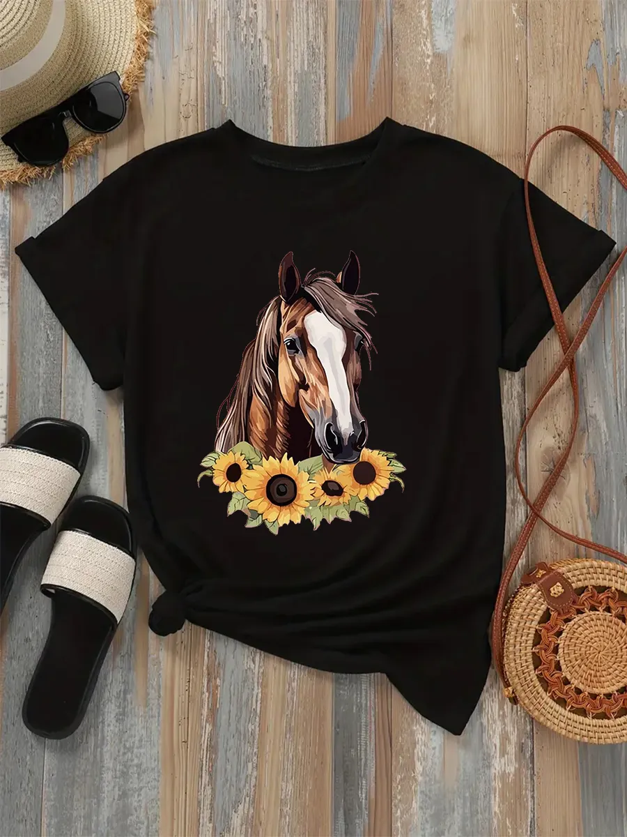 Horse Head with Sunflowers T-Shirt