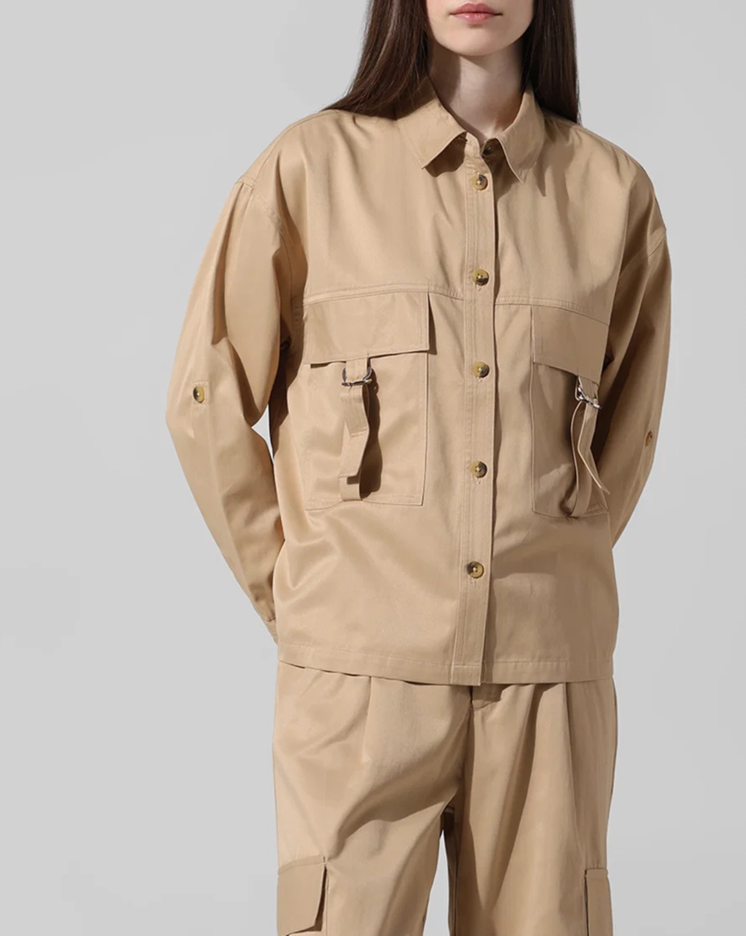 Brown Utility Loose Fit Co-ord Set Shirt