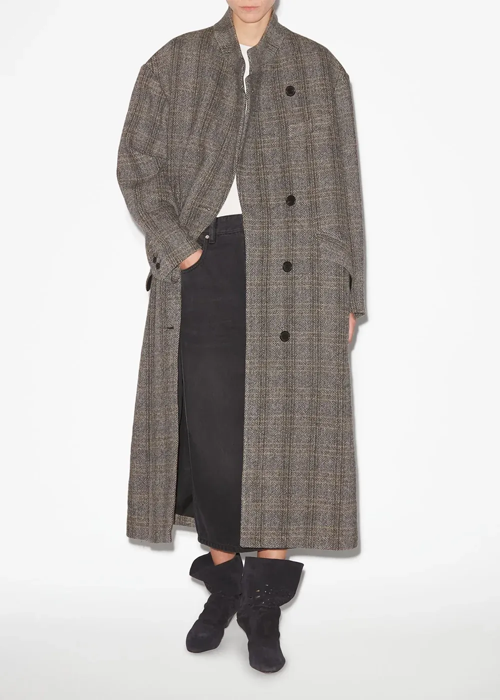 Checkered Print Sabine Long Coat