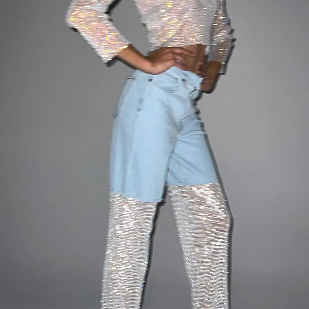 Night Moves Crystal Mesh Wide Leg Jeans