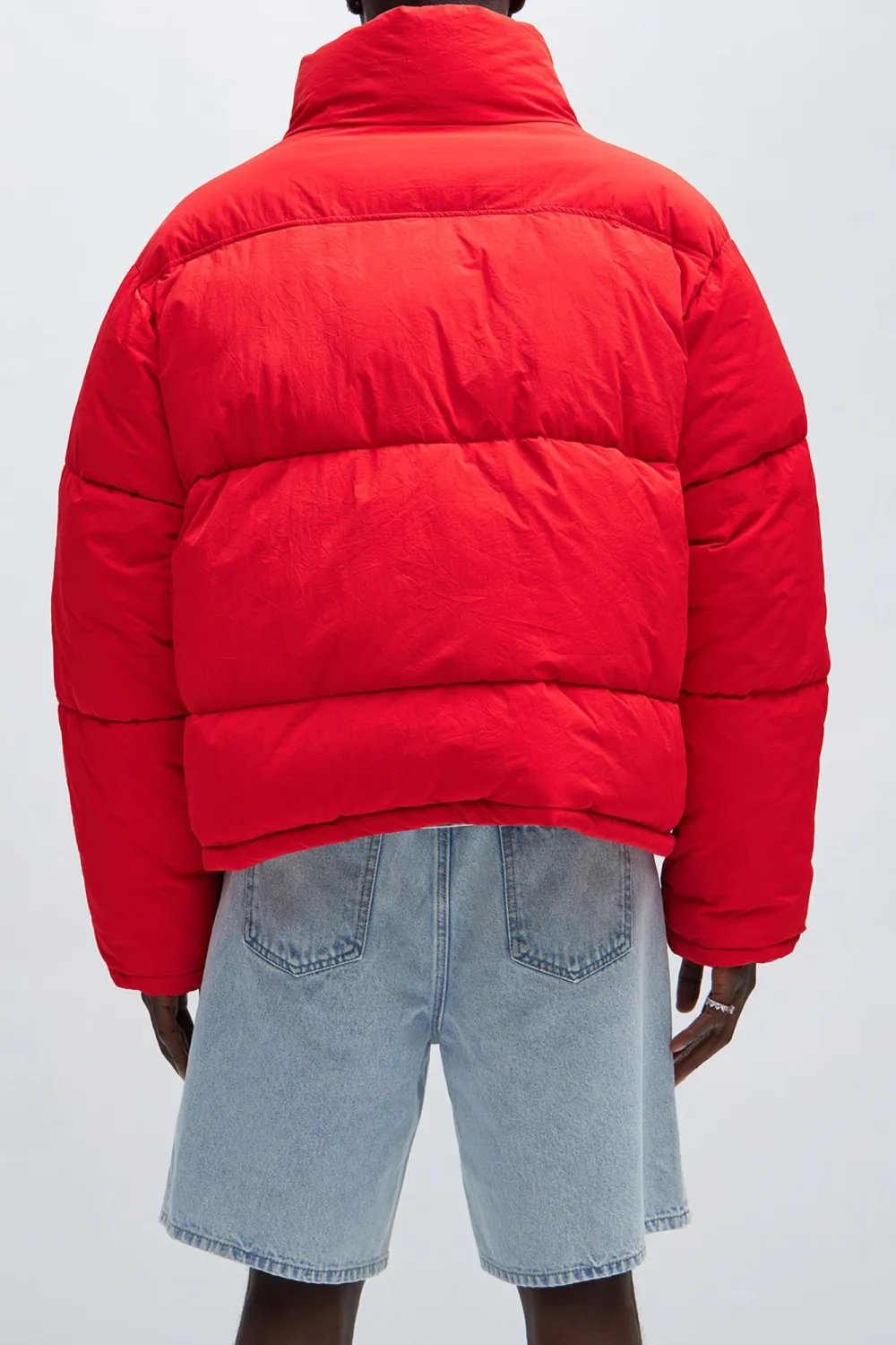 Palermo Crinkled Nylon Cropped Puffer - Red