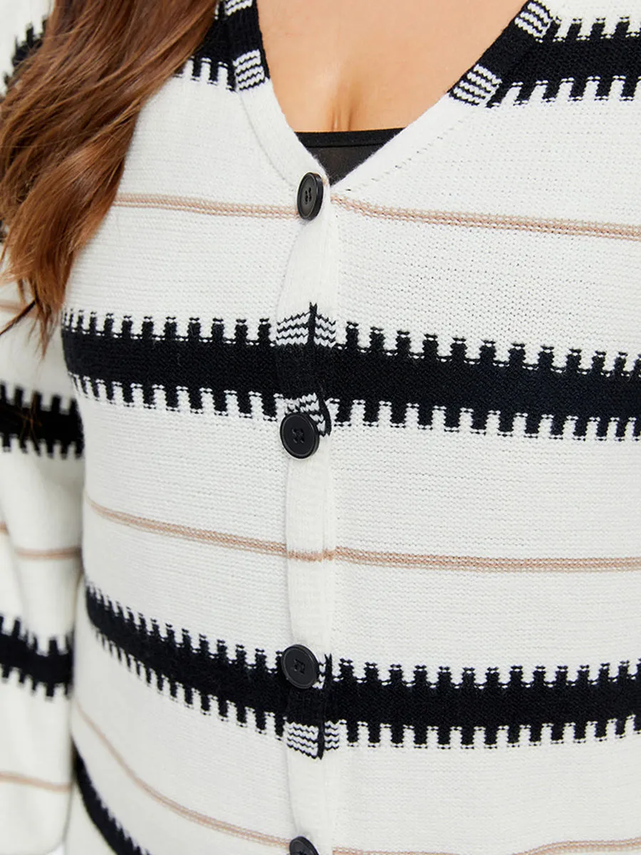 Striped Pattern Button Front Drop Shoulder Cardigan